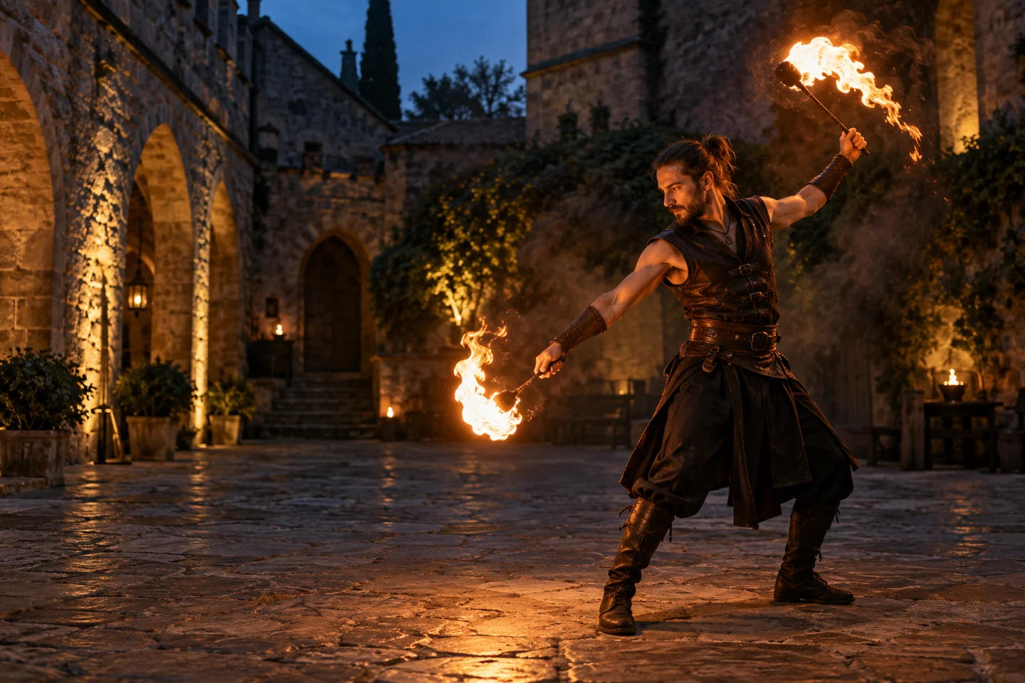 Illustrative fire performance in a historical courtyard